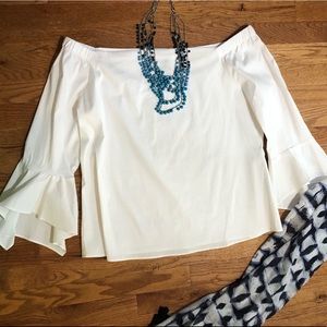 WhiteHouse BlackMarket - White Off Shoulder, Bell Sleeve Top - Size Large